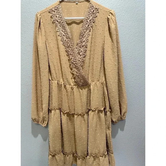 New Womens Dress Small Boho Tan Dress Mini Western Cowgirl Lightweight - Picture 7 of 9